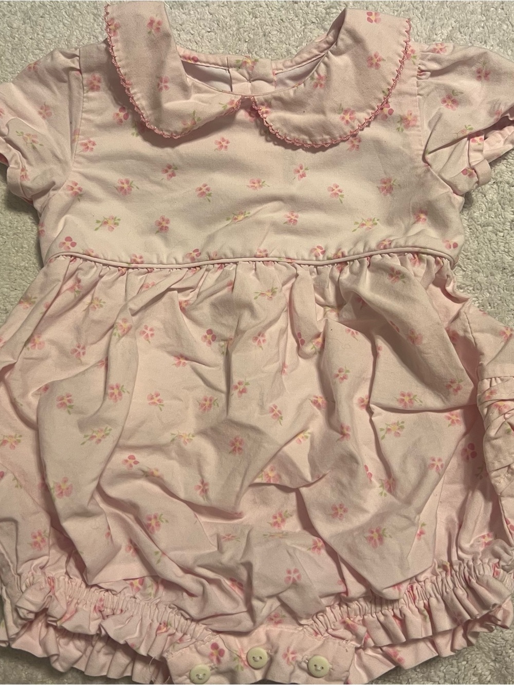Strasburg Pink Baby Romper with Pastel Floral Accents